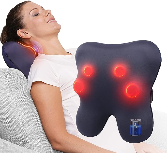 Cordless Rechargeable Neck & Back Shiatsu Massager by Bruntmor | 3-D Deep Kneading
