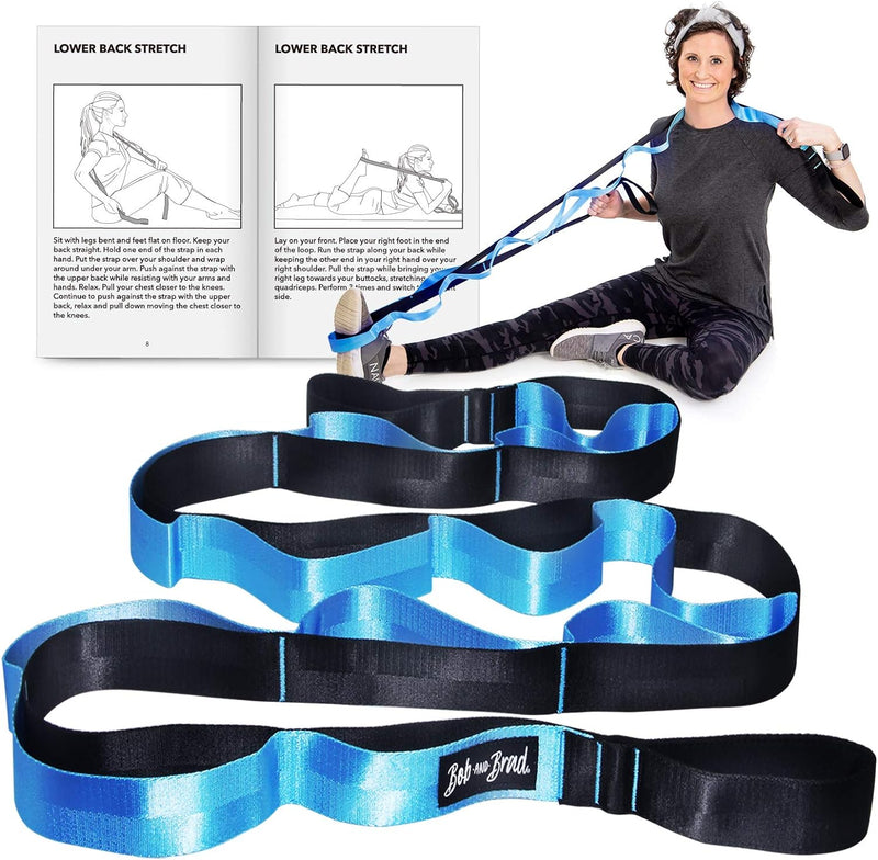 BOB AND BRAD Stretch Strap, 12 Loop Yoga Strap Stretch Restore Multi-Grip Fitness Pilates Stretching Belt - Bulue (Brand New) - Flige