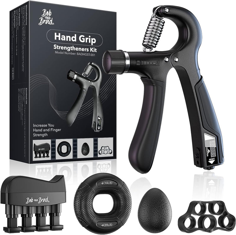 Bob and Brad Hand Grip Strengthener Kit with Counter (5 Pack), Forearm  Workout Strength Trainer,Adjustable Resistance Exerciser,Finger  Exerciser,Finger Stretcher,Grip Ring & Stress Relief Grip Ball