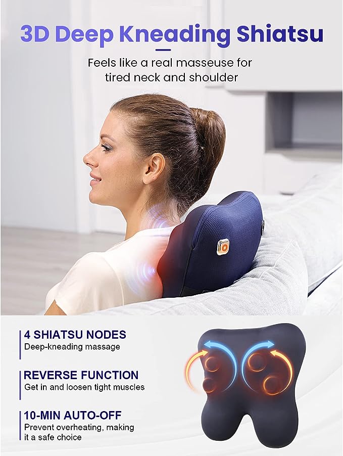 BOB AND BRAD Neck and Shoulder Massager with Heat, Cordless Shiatsu Massagers for Neck and Back, 3D Kneading Massage Pillow for Muscle Pain Relief, Relaxation Gifts for Women Men - Flige