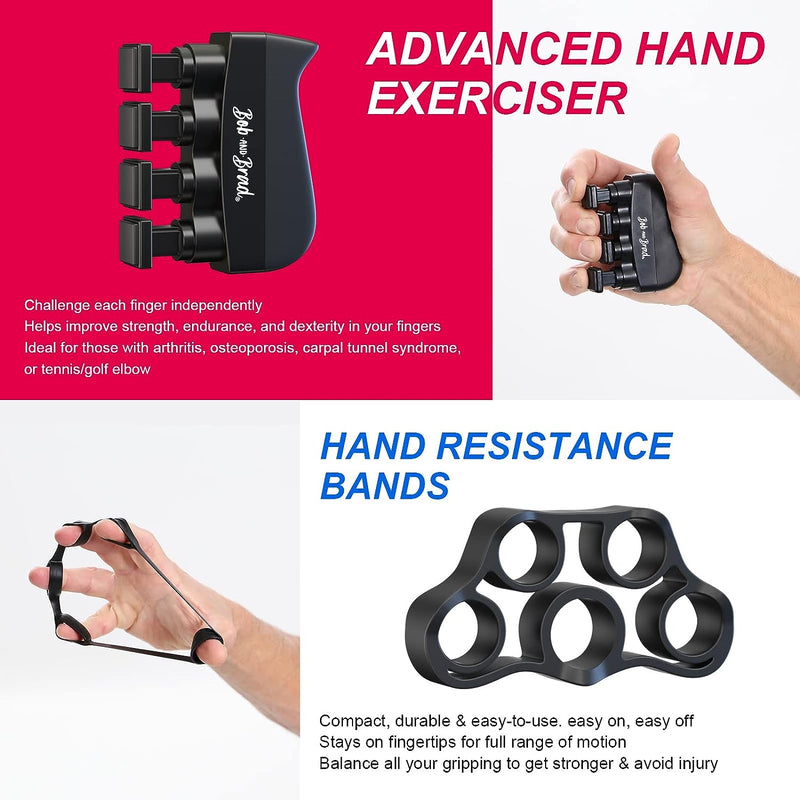 Bob and Brad Hand Grip Strengthener Kit with Counter (5 Pack), Forearm Workout Strength Trainer,Adjustable Resistance Exerciser,Finger Exerciser,Finger Stretcher,Grip Ring & Stress Relief Grip Ball - Flige