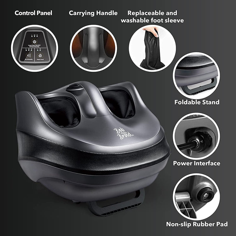 BOB AND BRAD Foot Massager Machine with Heat, Shiatsu Electric Feet Massager with Deep Kneading, Air Compression for Muscle, Plantar Fasciitis, Pain Relief, Circulation, Fits Feet up to Men Size 12 - Flige